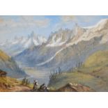19thC Continental School. Alpine scenes, watercolour - a pair, indistinctly signed, 35cm x 24cm