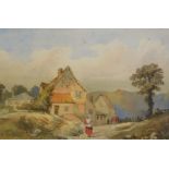 19thC School. Figure before cottage and tree on a summer's day, watercolour, unsigned, 24cm x 33.