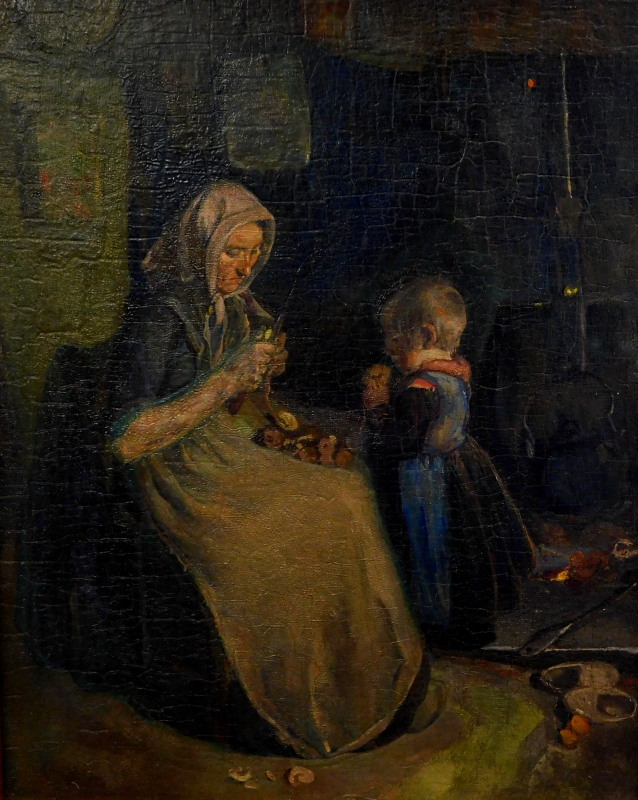 19thC Continental School. Mother and child, oil on board, 45cm x 36cm