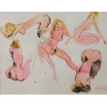 Peter Collins (1923-2001). Nude study, watercolour, studio stamp, 36cm x 48cm, and three others