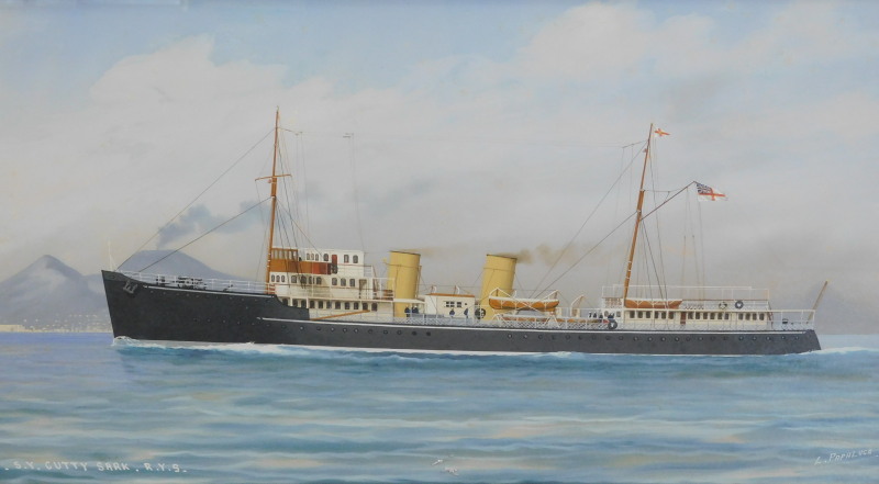 Louis Papaluca (1890-1934). S.Y. Cutty Sark R.Y.S., watercolour, signed and titled, 38cm x 68cm