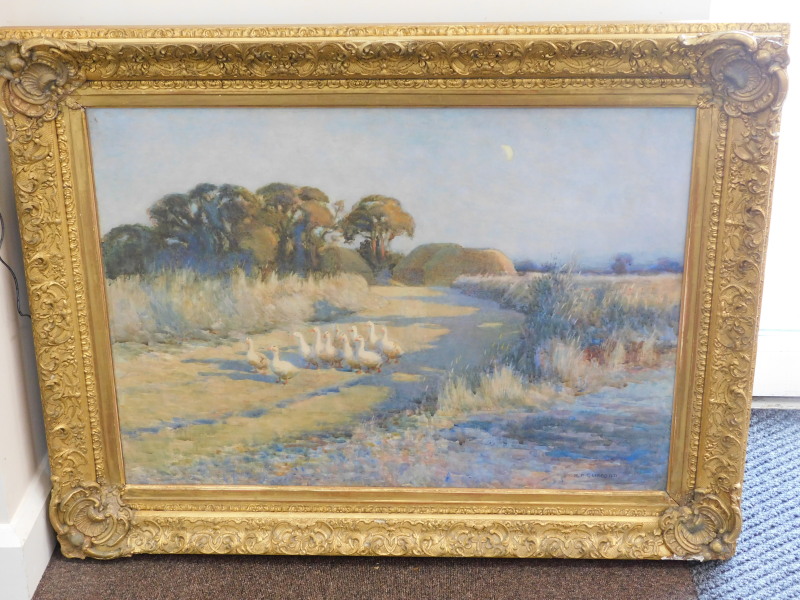 Harry Percy Clifford (act.c.1898-c.1938). Rural scene with geese, watercolour, signed, 55cm x 77.5cm - Image 2 of 4