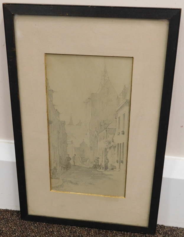 R Mears (?) (19th/20thC). Street scene, pencil, indistinctly signed and titled, dated 1912, 20cm x - Image 2 of 4