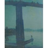 After James Abbot McNeill Whistler. Bridge over river, coloured print, 23.5cm x 17.5cm