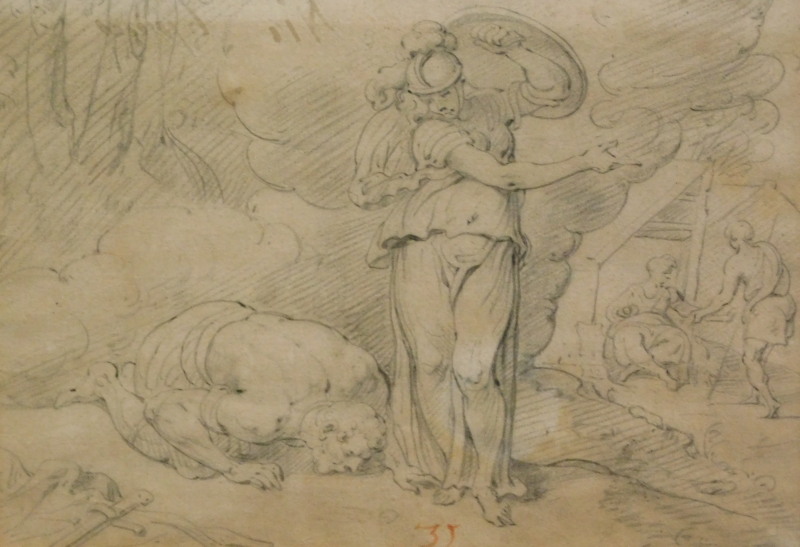 Theodor Van Thulden (1606-1669). Minerve eveille Ulysse, pencil, initialled, label verso Christie's,