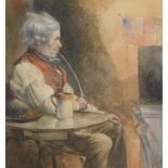 William M Pratt (1854-1936). Old man with clay pipe, watercolour, signed, label verso Chapterhouse