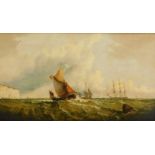 C.O.B. (19thC). Sailing ships off the coast of Dover, oil on canvas, initialled and dated (18)77,