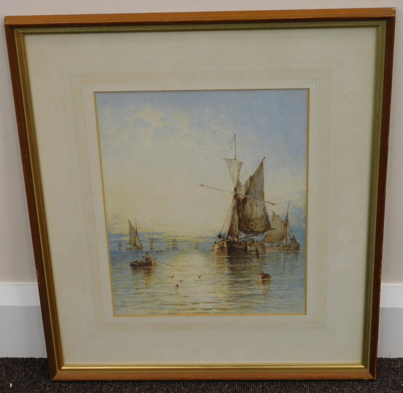 George Stainton (act.1860-1890). Fishing boats in calm waters, watercolour, signed, 32cm x 24.5cm - Image 2 of 4