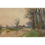 Henry Charles Fox (1855/60-1929). Rural landscape with sheep, watercolour, signed and dated 1908,