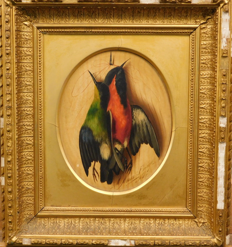 Michelangelo Meucci (1840-1909). Songbird, oil on board, signed and dated 1875, 20.5cm x 16.5cm - Image 2 of 3