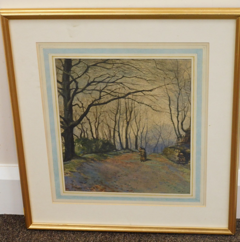 Frank Waddington. Figure on woodland path, watercolour, signed and dated (19)29, 29.5cm x 24.5cm - Image 2 of 4