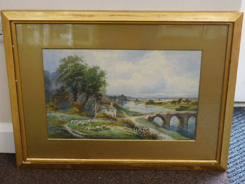 Cecil Jack Keats (19th/20thC). River landscape with sheep, watercolour, signed, 31.5cm x 50cm - Image 2 of 4