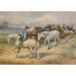 Henry Enrico Coleman (1846-1911). Herding horses, watercolour, signed and dated 1858, 31cm x 47cm