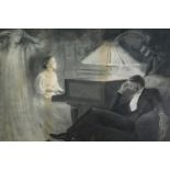 After G Sheffield. Thoughtful recital, signed print, 36cm x 50.5cm