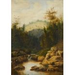 19thC British School. Mountain stream, oil on canvas, 25cm x 17.5cm