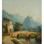 Raimondo Scoppa (1820-1890). Mountain river landscapes, oil on canvas - a pair, signed, 45cm x 37cm