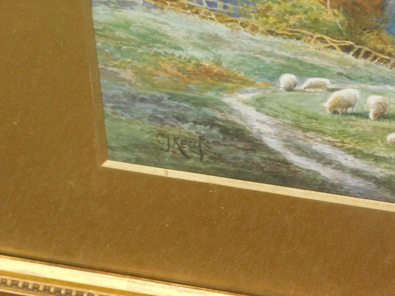 Cecil Jack Keats (19th/20thC). River landscape with sheep, watercolour, signed, 31.5cm x 50cm - Image 3 of 4