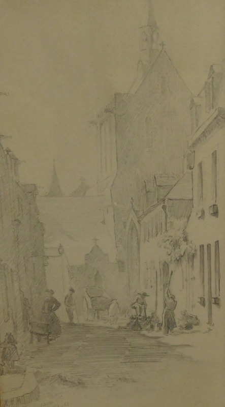 R Mears (?) (19th/20thC). Street scene, pencil, indistinctly signed and titled, dated 1912, 20cm x
