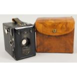 A Zeiss Ikon box Tengor type 54/2 camera, probably 1920s/30s in a leather carrying case