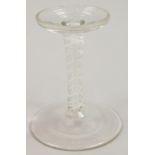 An 18th/early 19thC glass stand, with a fine opaque twist stem and a domed foot, adapted, 11cm high