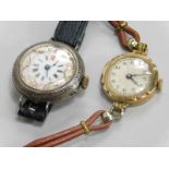 Two wristwatches, to include a 9ct gold ladies wristwatch, on a tan leather strap and a silver