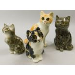 Four Winstanley pottery cats, each with glass eyes, to include a ginger tom, each signed to