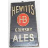 A steel or lead Hewitt's Grimsby Ales advertising sign, with gold lettering, 51cm x 28cm