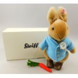 A Steiff Peter Rabbit bear with carrot, boxed