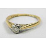 A diamond solitaire ring, the central stone approx 0.1cts, in floral design setting, yellow metal,