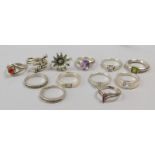 Various silver dress rings, each stone set, approx twelve