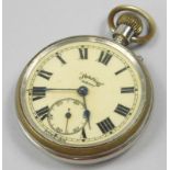A military pocket watch, marked Services Army foreign, in a silver plated case.
