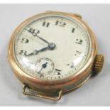 A 9ct gold watch head, with cream dial, seconds dial, and black hands, 10.5g all in.