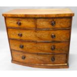 A 19thC mahogany bow fronted chest of drawers, with two short and three long drawers, each with