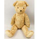 An English gold plush straw stuffed teddy bear, 57cm long