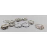 Various silver coloured metal dress rings, some stamped 925 etc.