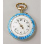 A silver and enamel fob watch, decorated with fleur de lis within a gilt cartouche, enamel dial,