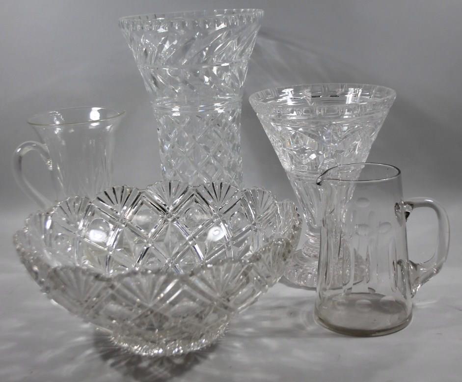 A 20thC crystal vase, of inverted circular outline with a repeat cross decoration, unmarked, 36cm