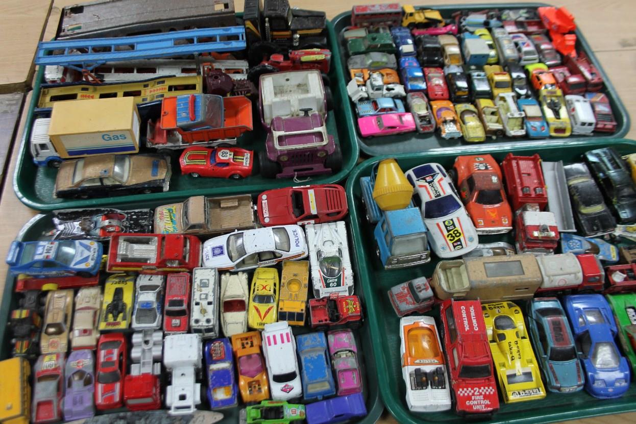 Various die-cast vehicles, to include car transporter, 40cm wide, cars, Corgi fire truck, various