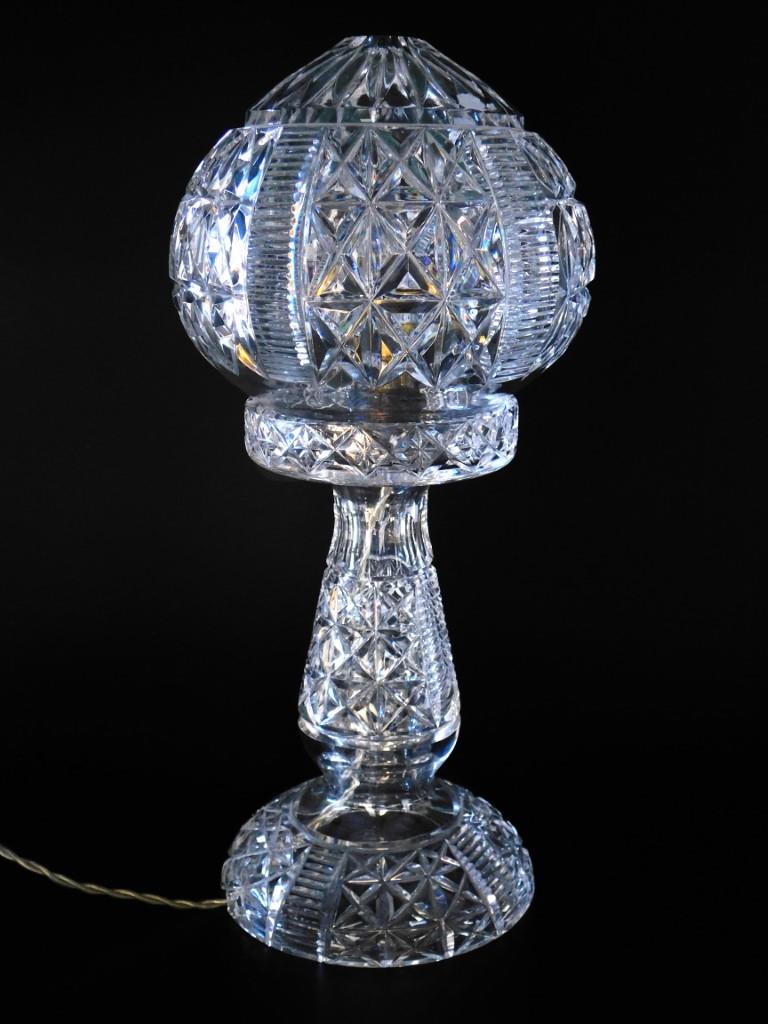 A cut glass table lamp and shade, 35cm high.