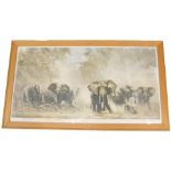 After David Shepherd. Elephants At Amboseli, coloured print, 51cm x 100cm.