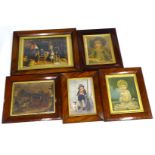 A collection of coloured prints, each in Victorian moulded mahogany frames, various subjects etc.