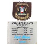 A General Accident agency sign, raised with coat of arms, 39cm high, and a John Hughes & Co