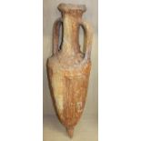 A Roman style sandstone urn vase, with cylindrical trumpet stem, shaped handles and tapering