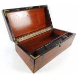 A mid 19thC brass bound campaign writing box, the rectangular lid with vacant cartouche hinging to