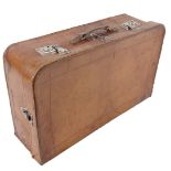 An early 20thC brown leather transport travel case, of D-end outline with chrome plated locks and