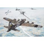 After Geoff Pleasance. American B-17 Bombers and Meesserschmitt in combat, signed limited edition,