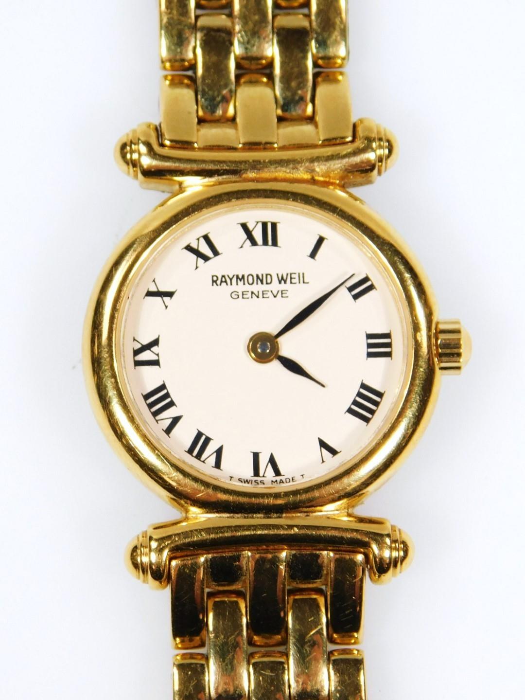 A Raymond Weil ladies wristwatch, the circular cream coloured dial with Roman numerals, black hands,