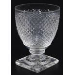 An early 19thC hobnail cut glass rummer, with large bowl, on compressed stem and square foot, rubbed