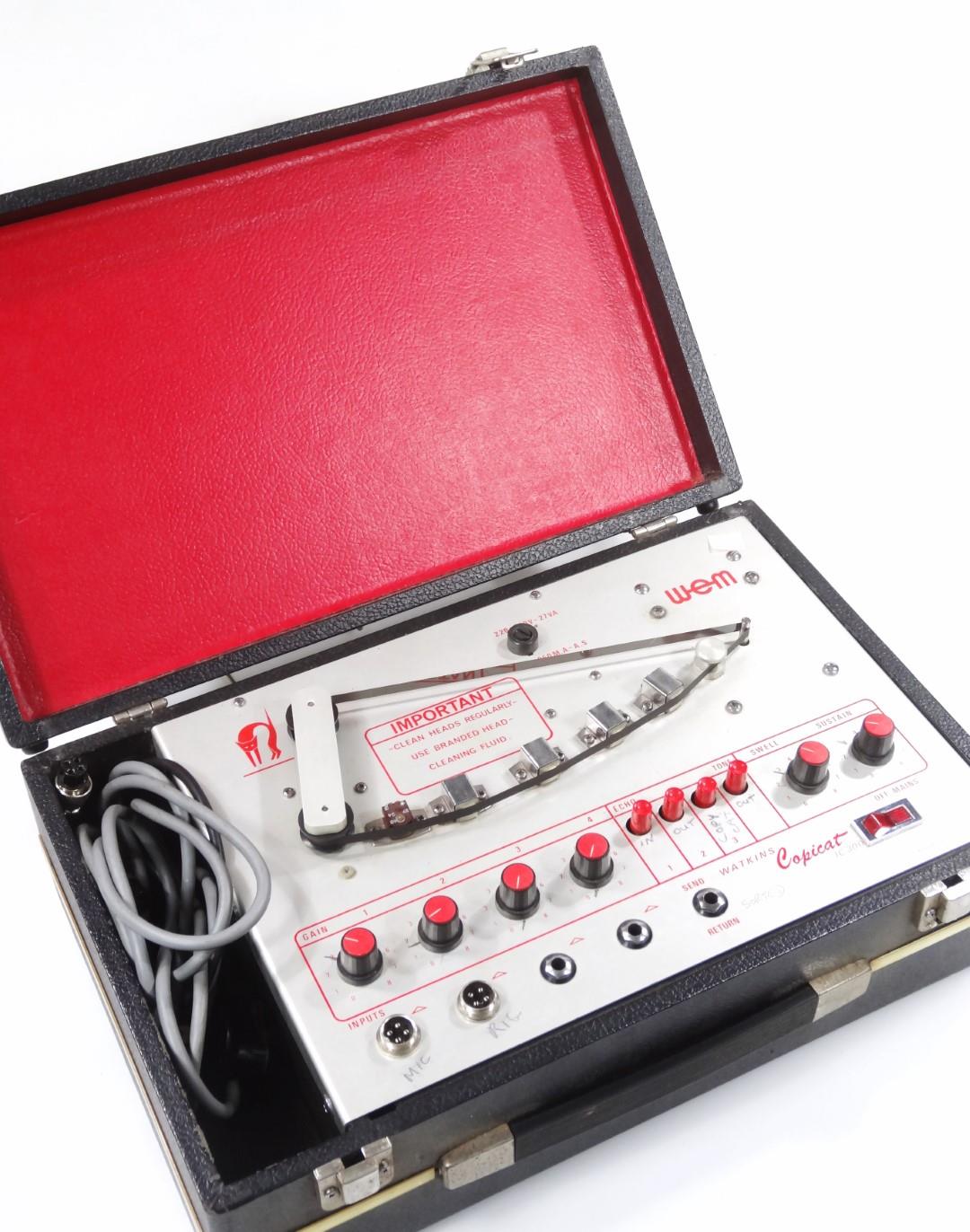 A WEM Copi Cat IC300 reel to reel recorder, in fitted case, with accessories, 40cm wide.