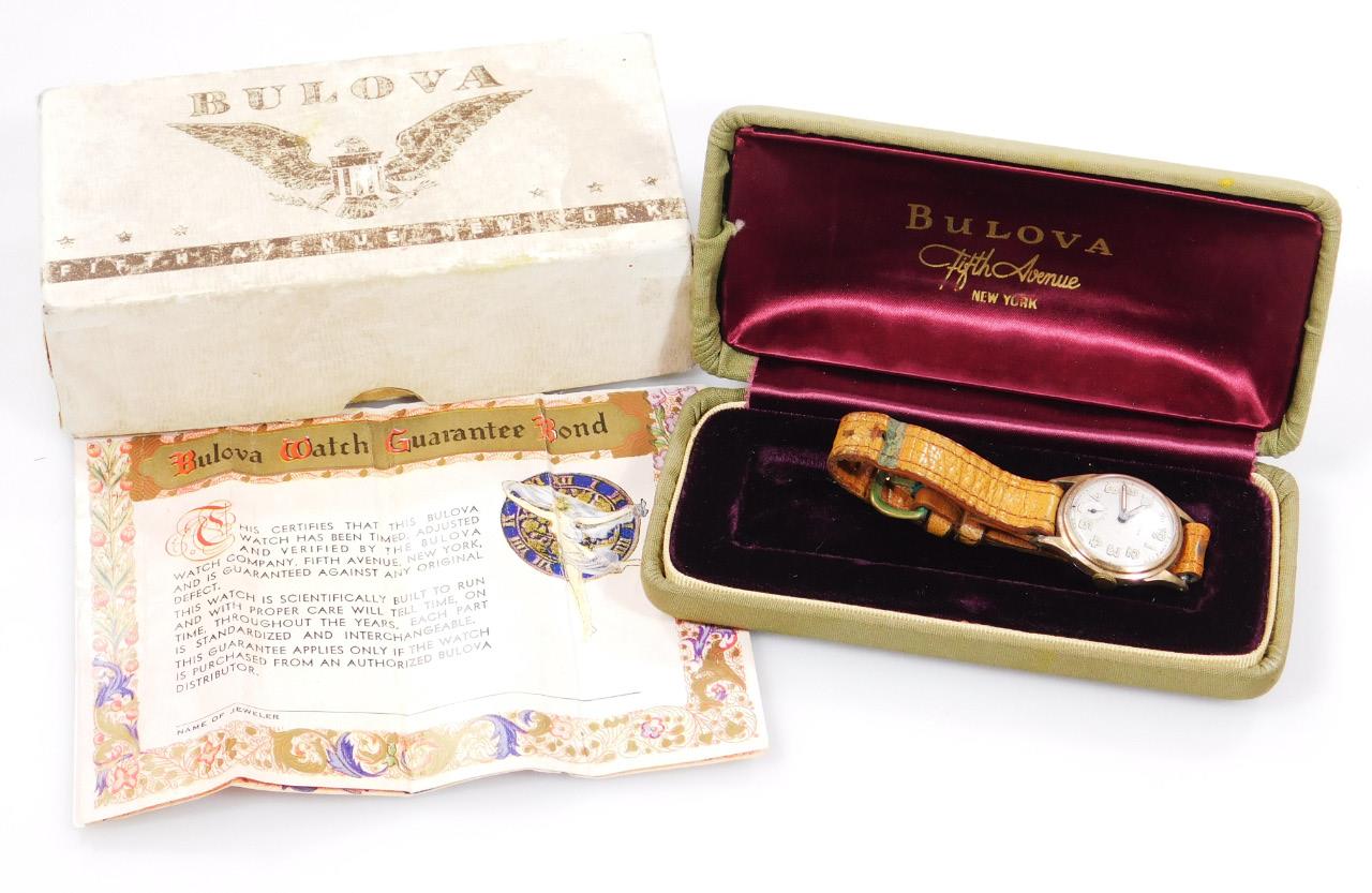 A World War II era gents Bulova wrist watch, with 2.5cm dia., Arabic dial with subsidiary second - Bild 4 aus 5